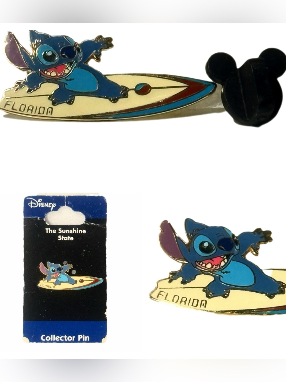 Vtg Disney Collector Pin Stitch on Surfboard The FL Series Enamel Lapel Pin NWT